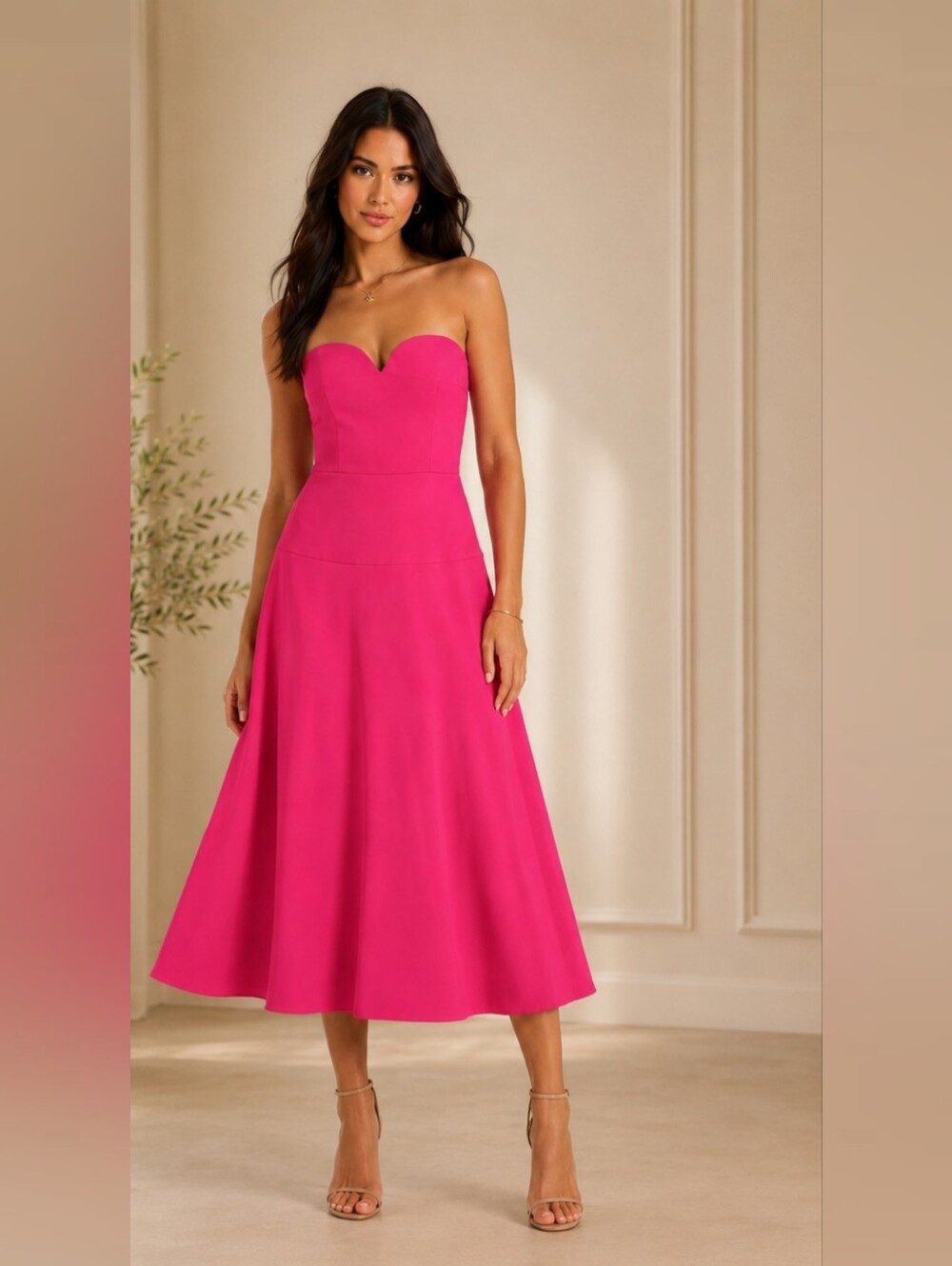 Zara fuchsia bustier midi dress,  sweetheart neckline side pockets, XS